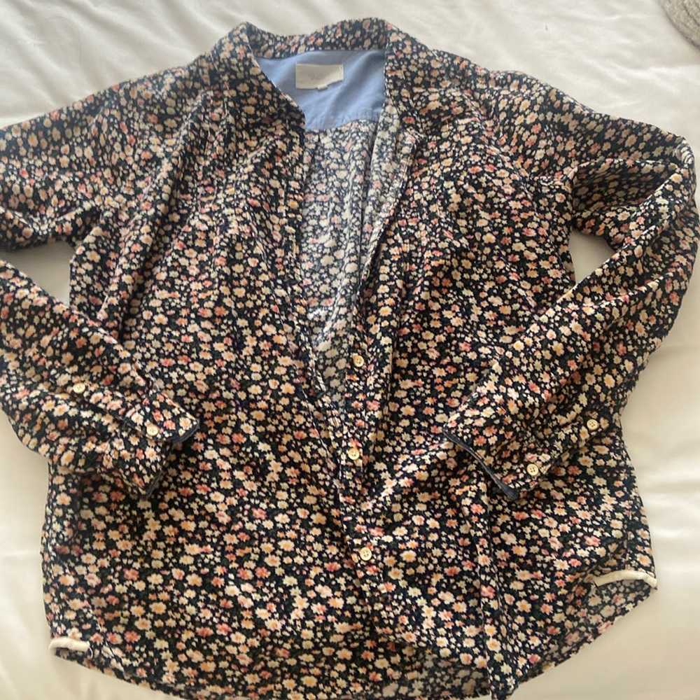 Trovata Floral Button Down Shirt - Black and Cream